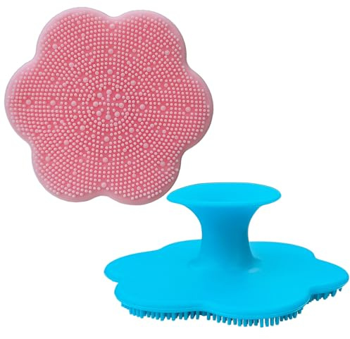 Ansiktsskrubbar i silikon exfoliatorborste och babybadborste och ansiktsrengöringsborste och babyvagga kepsborste och silikon massageborste, lämplig för ansiktsrengöring och babybad (stor-2 st)