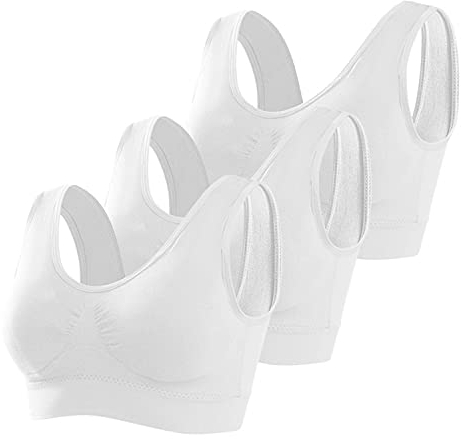 Memoryee Sports Bras Women 3 Pack Set Plus Size for Large Breasts Non Wired Inserts Washable Padded Push Up Multipack Vest Crop Top for Yoga Running Jogging Gym White*3 6XL