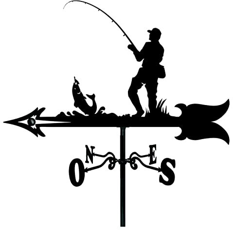 CNMJI Farmhouse Weather Vane Roof Mount, Fishing Retro Durable Scene Wind Direction Indicator Black Garden Mount Yard Decoration Wind Direction Indicator Outdoor Bracket - Metal