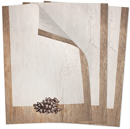 50 Blatt Briefpapier (A4) | Speisekarten | Rustikal Holz-Look Wein Karte | edles Design Gastro-Papier | beidseitig bedruckt | für Gastronomie Restaurant Menukarten