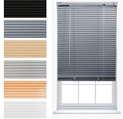 FURNISHED Venetian Blinds Window Venetian Blind Easy Fit PVC Shutters Trimmable Shades for Home Kitchen Windows Treatment Shutters 25mm Slats Complete Child Safe Fittings - Grey 50W x 150L cm