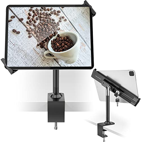 AboveTEK Support antivol verrouillable pour Tablette - 360/320 POS Swivel Support de Table de Bureau avec Pince pour iPad 7 à 11 Pouces Fire Microsoft Galaxy Tab Google (Noir)