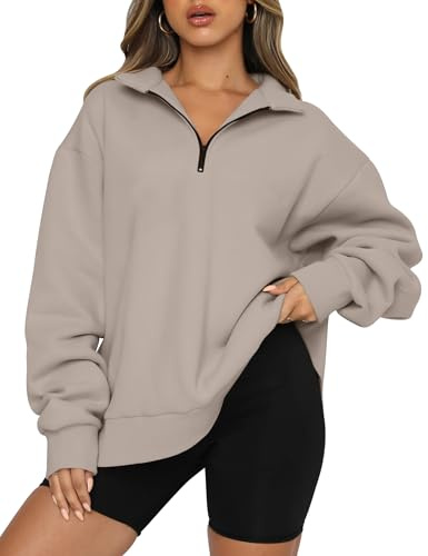 Trendig drottning dam vardaglig färgblock huvtröja sweatshirts långärmad randigt tryck varm tunika pullover toppar, Kaffegrey, L