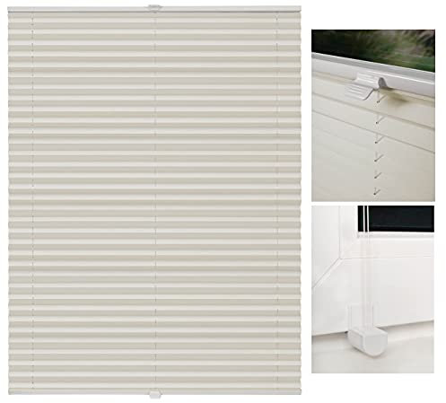 metablo Plissee nach Maß Klemmfix-Plissee ohne Bohren Blickdicht Lichtdurchlässig inklusive Klemmträger Plisseerollo für Fenster und Tür Sichtschutz Vanille B: 30-40 cm, H: 101-150 cm