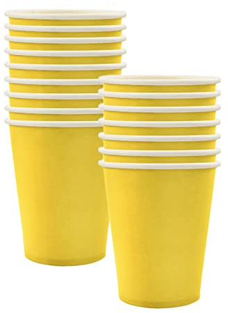 Mienocol 32pcs Yellow Paper Cups,9oz Disposable Tableware Party Cups Solid Colour Paper Cups Party Drinking Cups for Birthday,Wedding,Picnic, BBQ,Bar,Restaurant and Party Supplies Table Decorations