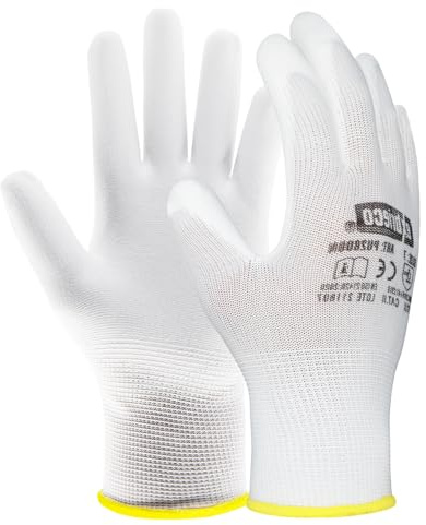EXBRIECO Professionelle Arbeitshandschuhe 3, 6 oder 12 Paar Schutzhandschuhe, Nylon und Polyurethan, Taktile Präzision, Atmungsaktiv, Elastisch, Widerstandsfähig, für Bau, Mechaniker, PSA.