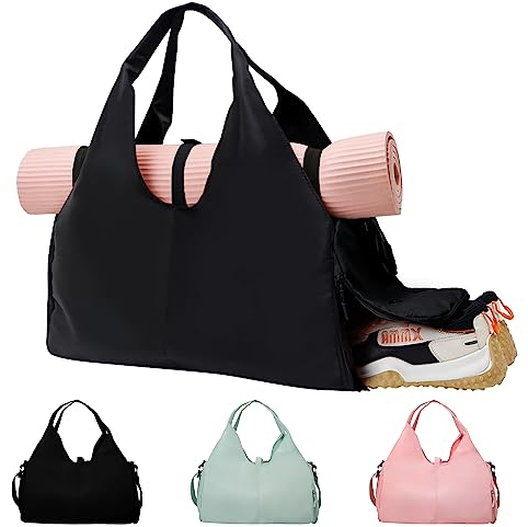 KYYLZ Sporttasche Damen Yogatasche Groß,Sporttasche Reisetasche mit Schuhfach,Wasserdicht Tragetasche für Yogamatten,Schwimmtasche Sport Gym Yoga Bag für Yogamatten & Yoga-Zubehör für Damen Schwarz
