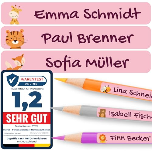 Personalisierbare Namensaufkleber für Kinder (120 Stk. 47x7 mm) - Wasserfeste Namensschilder für Gegenstände, Stifte & Textilien - Optimal für Kita, Kindergarten und Schule - Schöne Motive