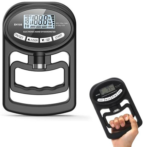 Digital Hand Strength Meter 264 lb/120 kg Hand Dynamometer Grip Strength Trainer Electronic Hand Grip, LED Screen Hand Dynamometer with USB Charging Cable, Strength Tester Grip Strengthener (Black)