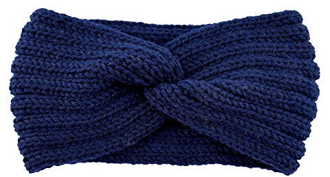 Winter Häkelarbeit Stirnband Mädchen Frauen Haarband Verdicken Stirnbänder Kopfband Haarband Ohrenwärmer Headwrap für Einkaufen Skifahren Laufen,Navy blau