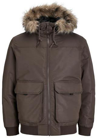 JACK & JONES Jjconstruct Faux Fur Bomberjacka för män, Mulch, XL
