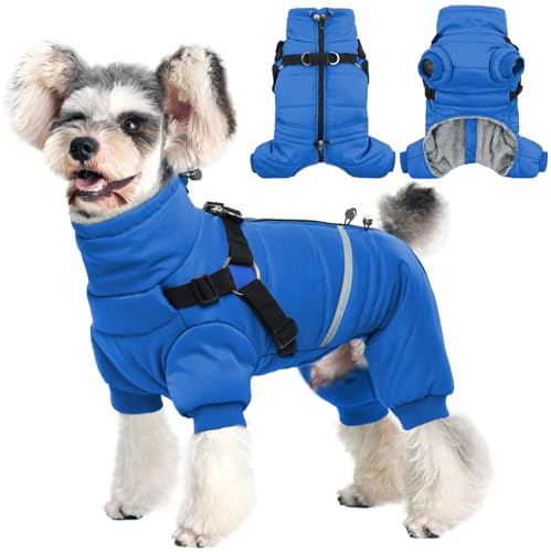 Hjyokuso Wasserdichter Hundemantel, Hundejacke mit Geschirr, Wintermantel Hund für kleine Mittel Große Hunde, Winddichte Winterjacke Hund Outfit mit Reflektierender Streifen und Reißverschluss S-XL