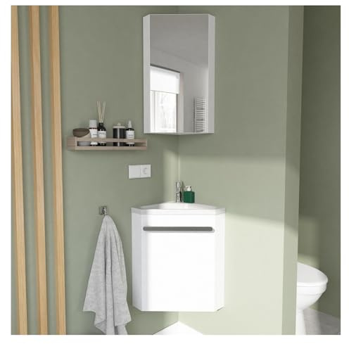 MOB-IN Ensemble Lave-Mains d'angle SKINO + Vasque + Armoire de Toilette