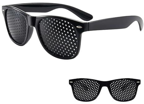2 Stücke Lochbrille Rasterbrille Pinhole Glasses, Augentrainer Lochbrille, Schwarze Rasterbrille,Rasterbrille für Augentraining, Gitterbrille Mit Faltbaren Zum Augenentspannungstraining Schwarz