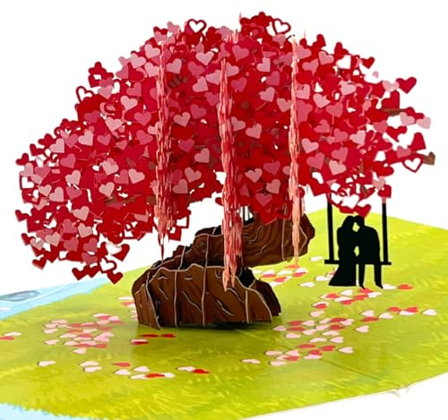 Three Dee Cards - Enchanted Heart Tree 3D Pop-Up Card – Valentines Day For Her, Engagement, Congratulations on Wedding card, Wife Birthday, Couple Pop-up Greeting Card