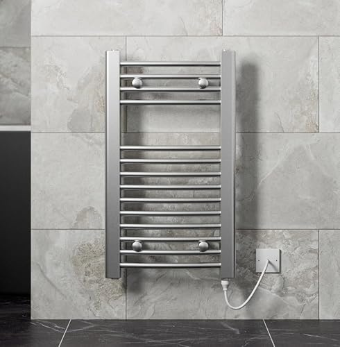 Radiant Living Curved Electric Heated Towel Rail Radiator Bathroom Chrome Wall Mounted 700 x 400mm