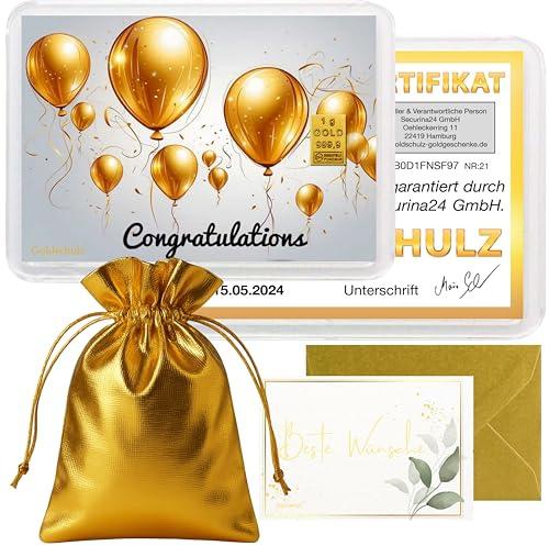 Goldschulz Goldbarren 1g 1 Gramm Motivbox - Congratulations - Geschenk + Echtheitszertifikat
