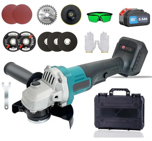 Akku Winkelschleifer 18V, Ersatz für Makita DGA504Z,125 mm Elektrischer Schleifer, mit 2 Akkus 5,5 Ah, 11000U/min Bürstenloser Motor Trennschleifer, 12 Zubehörteilen, zum Schleifen