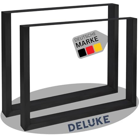 DELUKE® Tischbeine Metall CERMO Schwarz | 72x80cm HxB | 2er Set | inkl. Schrauben + Bodenschoner | Tischgestell Tischkufen 2 Stück Tischbein für Holztisch Esstisch Schreibtisch Sitzbank