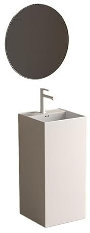 Standwaschbecken Quadratisches Standwaschbecken mit Überlauf und Abtropffläche, Standwaschbecken aus Keramik, bodenstehendes Waschbecken, Mischer/Spiegel/Unterschrank Standwaschbecken für Badezimmer(C