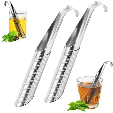 2PCS-Stainless Steel Tea Infuser & Diffuser,Tea Pipe with Hanging Hook Handle Fine Holes Interval Diffuser for Loose Leaf Herb Spice Coffee