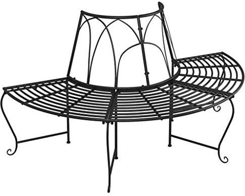 HETFTJN Modern Bank Bierbank Sitzbank Flur Garderobenbank - Baumbank Halbrund Ø159 cm Schwarz Stahl für Garten Draussen Park Terrassen