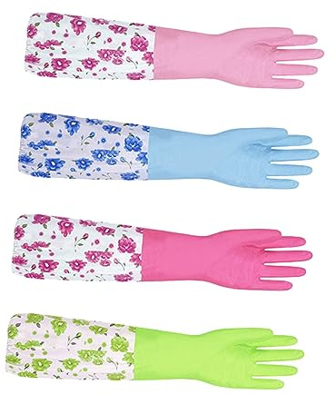 minkissy 2 Pair Kitchen Gloves Drawstring Rubber Gloves Lengthened for Home Use Random Color