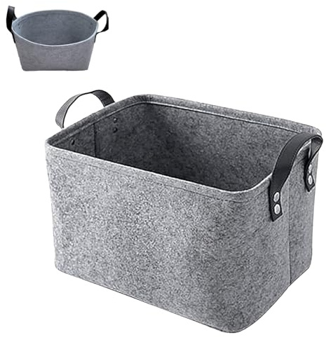 YUNXCNA Filz Aufbewahrungsbox, 1 StückeFilz Korb, Filzkörbe mit zwei Griffen, Felt Storage Basket, Faltbar, Filzkorb Grau Rechteck, Aufbewahrungsbox Stoff, Für Kleidung, Handtücher, Accessoires(Grau)