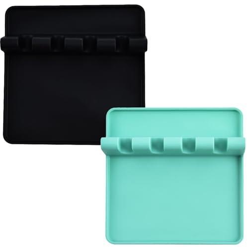 Hinapan 2 bandejas de utensilios de cocina de silicona, con almohadilla de goteo y 4 ranuras, soporte para cucharas de cocina y parrilla, antideslizante, resistente al calor, para espátula, cucharón y