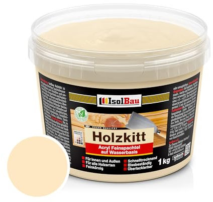 Isolbau - Holz-Spachtelmasse 1 kg - Holzspachtel Holzkitt Außen und Innen - Holz-Reparaturspachtel - Holzreparaturmasse - Holz-Fertigspachtel - Schnelltrocknend - Kiefer Hell (Nr. 8)