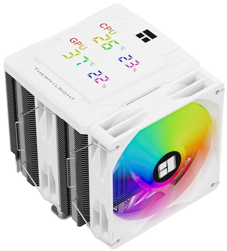 Thermalright Peerless Assassin 120 Digital ARGB White CPU Air Cooler, Digital Screen Top Cover 6 Heatpipes Computer CPU Cooler, for AM4/AM5, Intel LGA1700/1851/1150/1151/1200, PC Cooler-White ARGB