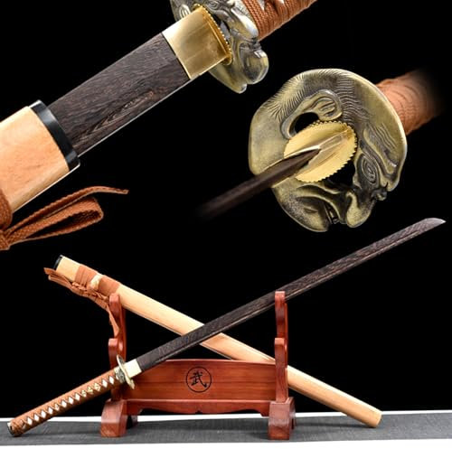 HJHUUA 103 cm Lange Samurai-Schwerter aus natürlichem Rosenholz,gerades Katana-Schwert aus Holz,handgefertigtes Bokken für Kendo-Training,Geschenke,Dekoration,Cosplay,Party