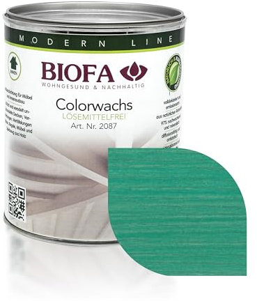Biofa Colorwachs farbig 20871, 54 Farben, Holzwachs Holzschutz, lösemittelfrei, Holzfarbe Innen (Türkis 0,375L)