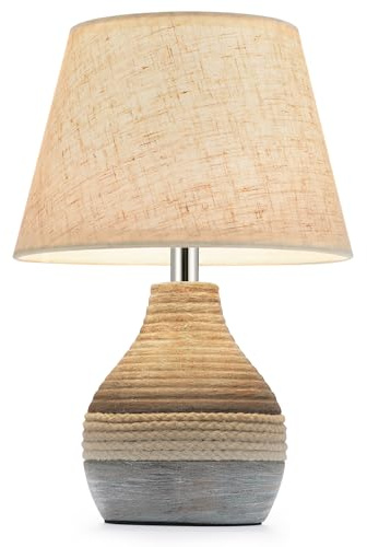 Keramik Tischlampe Kabellos Akku Tischleuchte mit Fernbedienung, Ohne Kabel | Kleine Aufladbar Tisch Lampe mit Timer Dimmer RGB, Stoffschirm, Mid Century moderne Nachttischlampe Dekolampe Wohnzimmer