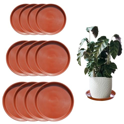 YAZANY 12Pcs Plant Saucers,Round Plant Trays for Pots Durable Plastic Plant Pot Trays in 3 Sizes, Waterproof Plant Pot Saucers for Indoor Outdoor Garden Balcony Plants