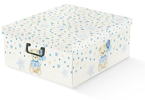 BERARDI, Kit 2 Scatole per Armadio in Cartone con Coperchio, Organizer per Vestiti e Biancheria, 47x42x21 cm, Orsetto blu