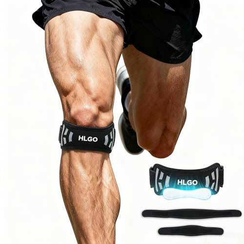 HLGO Rodillera Rotuliana Ajustable (Pack de 2) - Soporte Rodilla H/M para Rodilla del Saltador & Tendinitis, Ideal para Running, Fútbol, Baloncesto, Tenis, Vóley (Negro, 33-46cm)