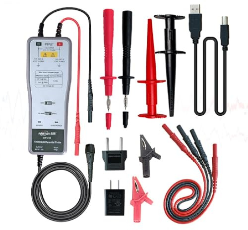 PINTECH Sonde active différentielle haute tension 1300 V, 100 MHz, taux d'atténuation 50X/500X, kit de sondes pour oscilloscope, DP-210