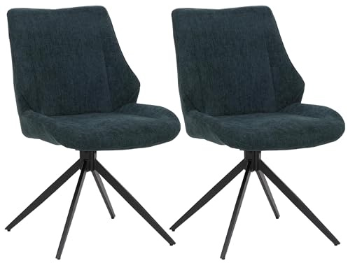 Mendler 2er-Set Esszimmerstuhl HWC-O48 Stoff/Textil - Petrol-grün | Küchenstuhl, drehbar Auto-Return, Chenille, (320g/m²), Öko-Tex