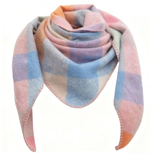 Lykofudi Écharpe pour femme, Écharpes D'hiver Triangulaire Surdimensionnée Avec Motif à Carreaux Colorés, Écharpe Triangulaire Chaude et Douce à Carreaux, Foulard pour Femmes et Filles 198 × 150 cm