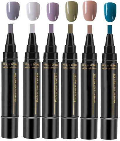 Nail Polish Pens UK, 6 Colors Nail Varnish Pens Set, Gel Nails Polish Pen, 2025 New Upgraded 3 i n 1 One-Step Nails Polishs Gel Pen, NailPolishPens For Women Girls