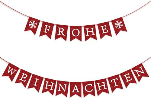 Banner Weihnachten Dekoration Frohe Weihnachten Girlande Rot Glitzer Papier Merry Christmas Banner Schneeflocken Dekoration für Weihnachtsfeier Deko