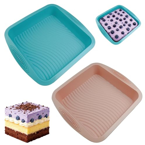 2 Stück Brownie Quadratische Backform Silikonbackform Kastenform Antihaft Backformen Kuchenform Silikonform Kuchen Brotbackformen Silikon Eckig Brotbackform für Brownies, Tiramisu (26.5×24.5×5cm)