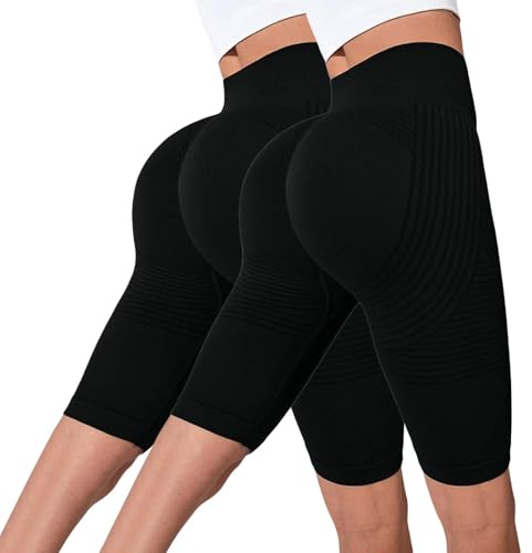 2 Pack Leggins Anticeluliticos Mujer Leggings 3D Anticelulitico,Leggings Anti Cellulite Push Up, Mallas Cortas de Mujer para Yoga Fitness Pilates