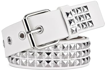 HUVZOR 1 Stück Nietengürtel Leder Metall Punk Rock Nietengürtel für Damen/Herren Punk-Ledergürtel Gotischer Gürtel Zubehör für Jeanshosen(weiß)