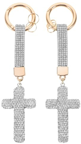 MAGICLULU 2 Piezas Llavero Cruz con Incrustaciones de Circonitas de Colgante para Llaves de Coche y Mochila Accesorio Brillante para Fiestas y Decoración