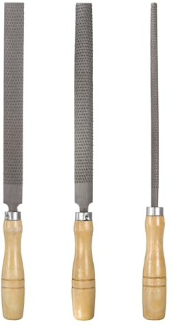 sourcing map Set di 3 lime per legno da 20,3 cm in acciaio piatto/rotondo/semicircolare raspa multifunzione lime a mano con manico in legno per la lavorazione del legno affilatura legno metallo