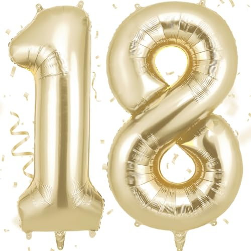 AOOSU 18-årsballong, ljusguld krona, folienummerballong, 101 cm, uppblåsbar helium, stora ballonger för 18-årsfest och bröllopsdekorationer