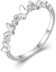 Epinki Echt 950 Platinum Trauringe, Schmetterling Freundschaftsringe mit Diamant, Pärchen Ringe PT950, Gr.62 (19.7)
