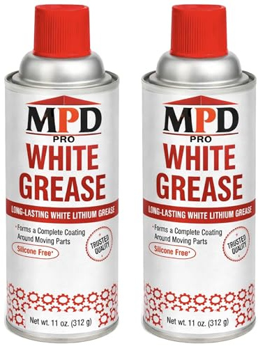 MPD PRO White Lithium Grease Spray, Marine-Grade Drip-Free Lubricant, Non-Staining High-Solid Formula for Garage Doors, Hinges, Chains & Automotive Use – 11 oz (2-Pack)